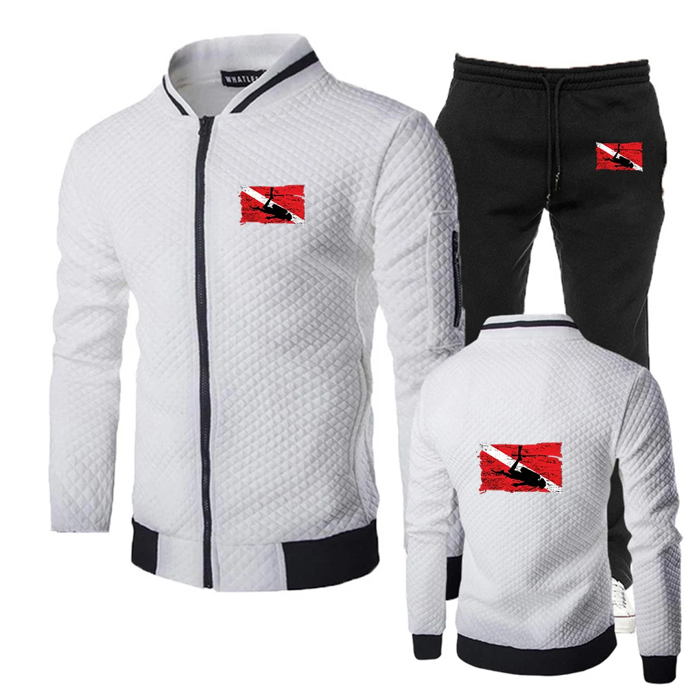 2025 Spring And Autumn Scuba Diving Diver Man's New Stand-up Collar Slim-fit Sets Sportswear Trousers Casual Two-piece Suit
