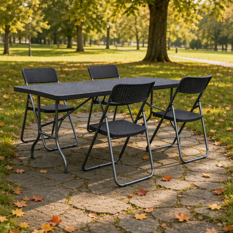 Outdoor Folding Dining Table and Chair Set - Garden Camping Foldable Dining Table and Chair