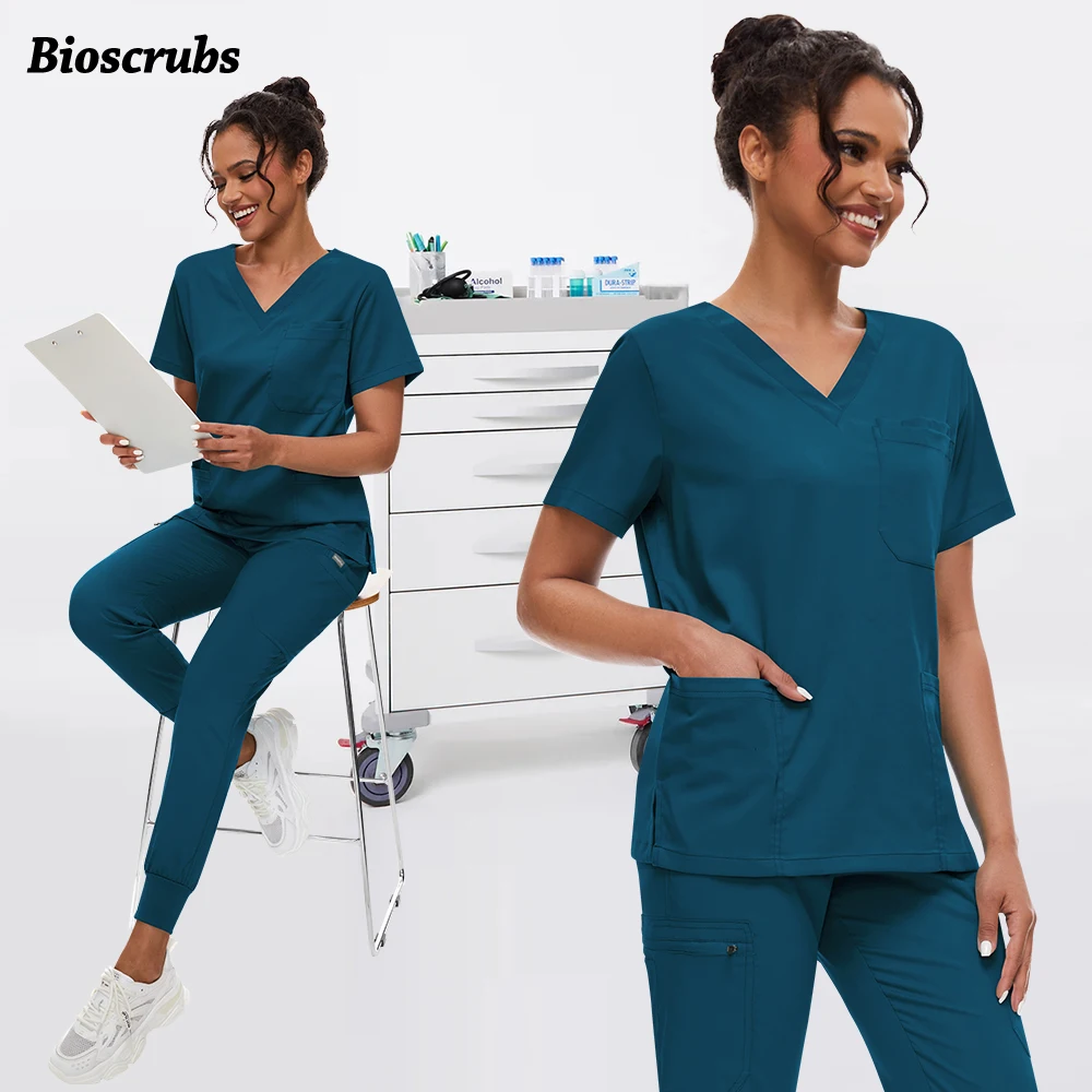 โรงพยาบาลชุดขัดพยาบาลทางการแพทย์เครื่องแบบคุณภาพสูงกระเป๋า Jogger ชุดหมอทันตแพทย์เครื่องแบบผู้หญิงผู้ชายผ่าตัด Top + กางเกง