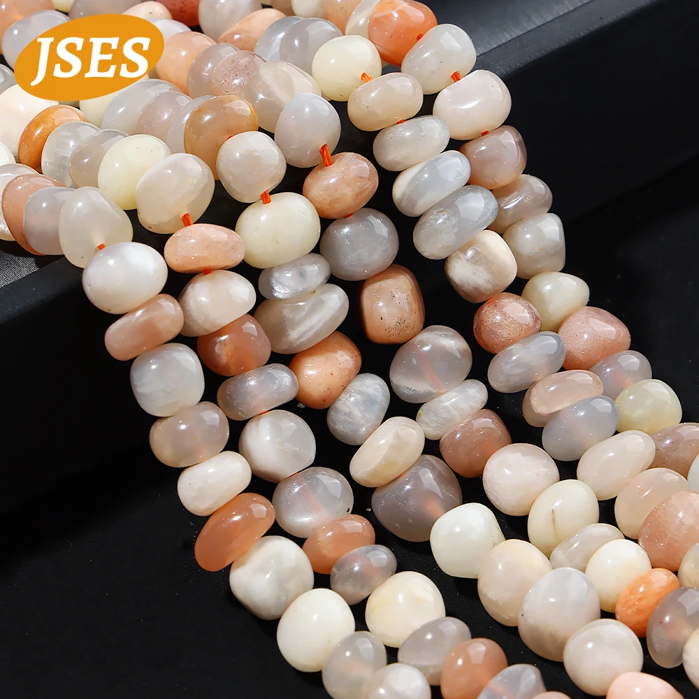 

JSES AA Natural Stone Beads Colorful Moonstone Pebble Gemstone Spacer Loose Beads For Jewelry Making Diy Bracelet Necklace 15"