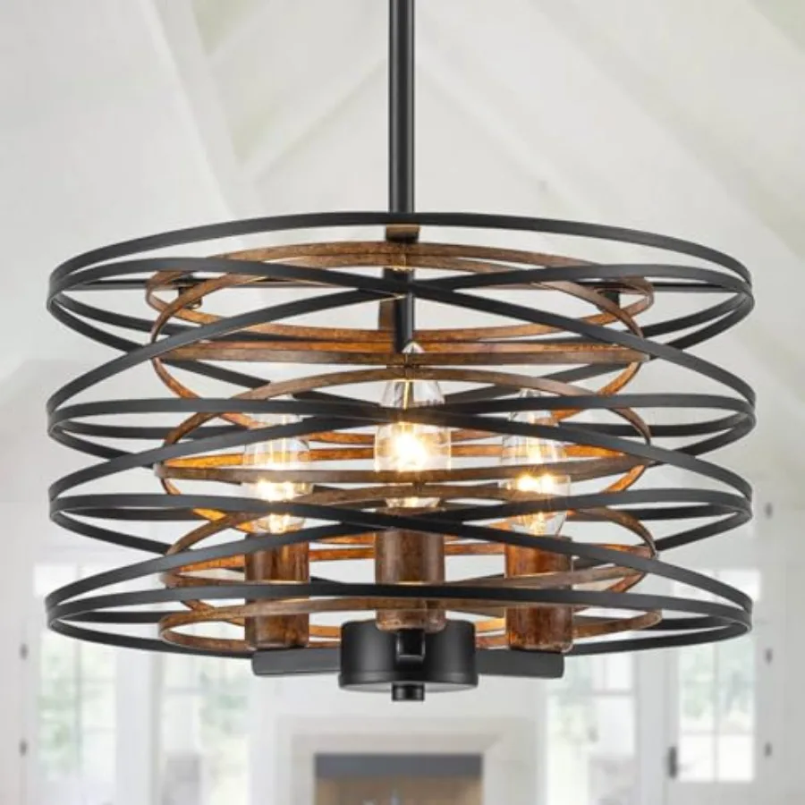 

Chandelier, 13 Inch Dining Room Light Fixture, Finish -Like Interior, Adjustable Height Farmhouse Chandelier for Kitchen Island