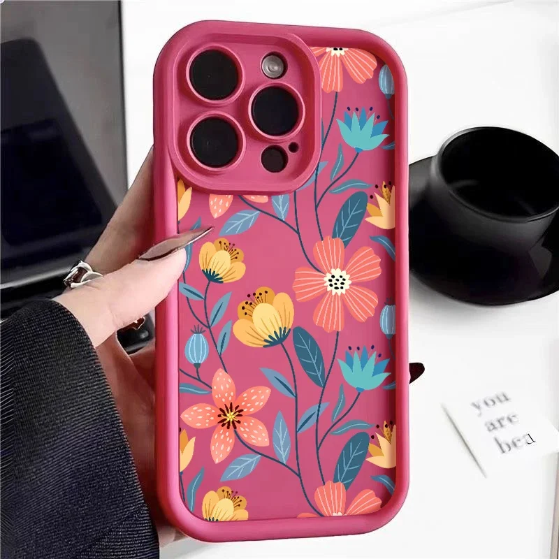 Ins Style Colorful Flowers Silicone Phone Case For iPhone 16 Pro Max 15 Pro 14 13 12 11 Mini Senior Fashionable Y2K Phone Cases image 5