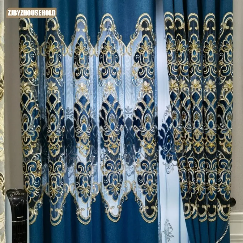 

Curtains New High-end European Hollow Out Embroidery Blackout Curtains for Living Dining Room Bedroom Double Embroidered