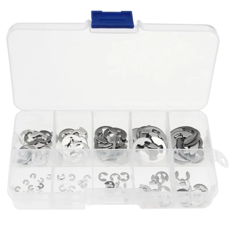 120pcs Stainless Steel Circlip Kit E-Clip/Retaining Ring Washers1.5-10mm for Hardware & Machinery Repair