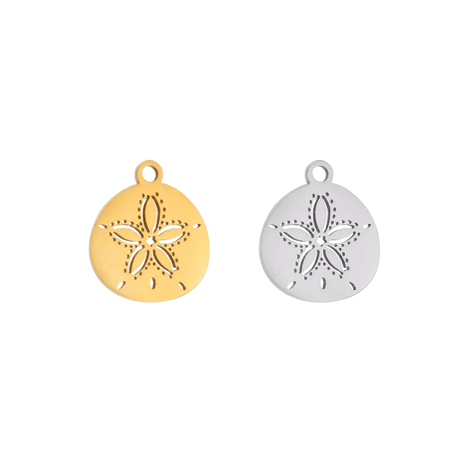 5Pcs/Lot Lrregular Hollow Flowers Charms Stainless Steel Sand Dollar Pendants for Bracelet Necklace Jewelry Making DIY Crafting