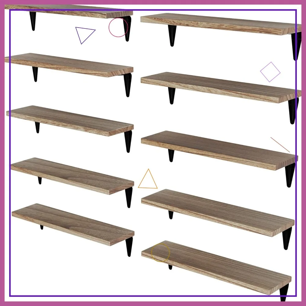 

Набор из 10 деревянных плавающих полок для настенного хранения, подвесная книжная полка с эффектом обжига для гостиной, спальни, офиса