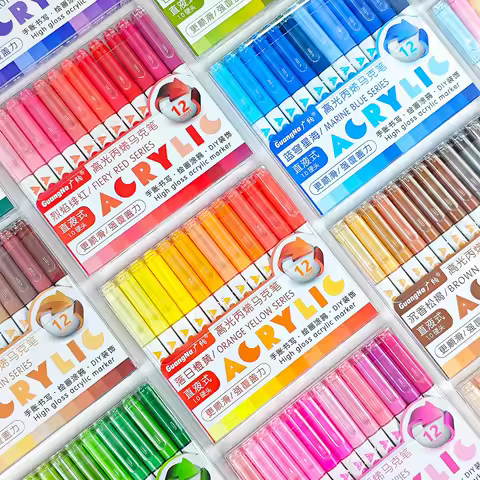 12 colors/box direct liquid hardhead high-gloss acrylic marker, suitable for student notebook writing, DIY painting and graffiti