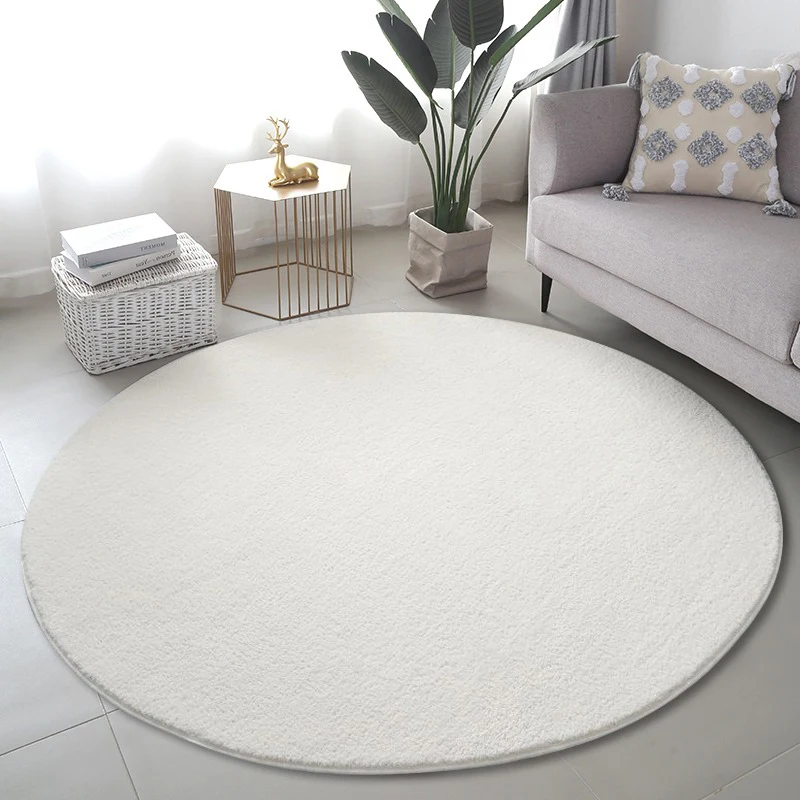 

European Modern Simple Living Room Round Carpet Solid Color Soft Bedroom Rug Home Decoration Easy To Care Sofa Coffee Table Mat