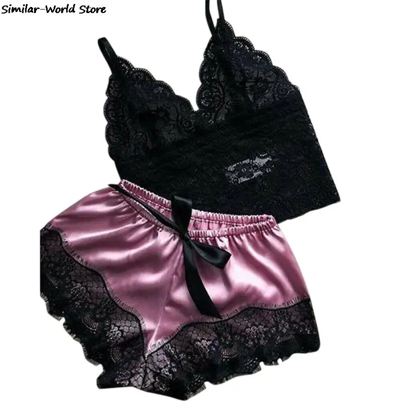 1 Set Womens Sexy Fashion Casual Lace Sleepwear Lingerie Tops Shorts Set Babydoll Pajamas Nightwear Womens Underwear