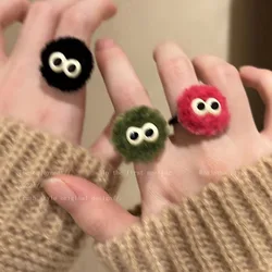 Cute Cartoon Funny Fluffy Doll Big Eyes Winter Rings for Women Women Plush Ball Finger Ring Creative Girls Open Ring Jewelry