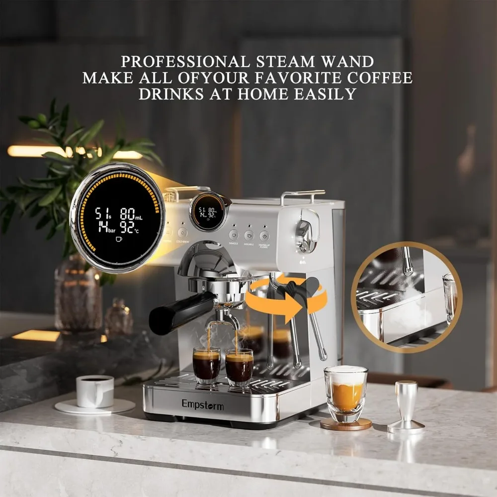 Espresso Machine with Cold Brew, 20 Bar Hot and Cold Espresso Maker with Milk Frother Steam Wand,  for Home