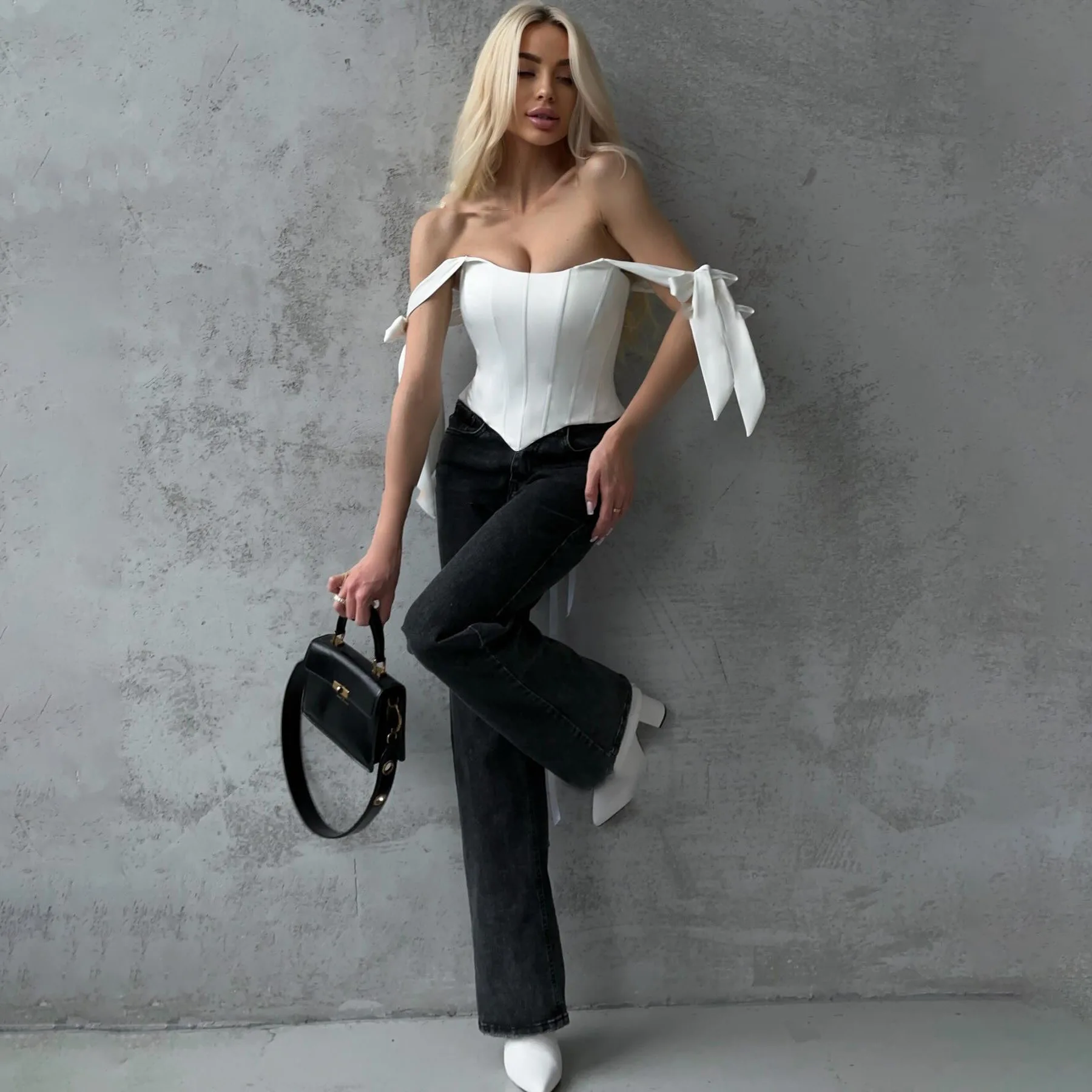 

Элегантный белый корсет, топ на шнуровке, атласный черный бюстье, женский сексуальный плечевой ремень на молнии, винтажная уличная одежда, жаркий летний синий лиф