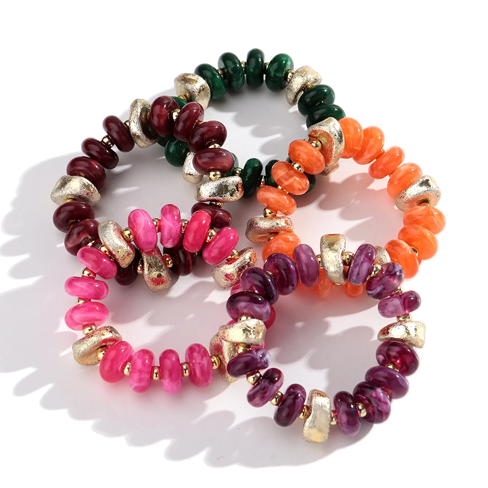 New Colorful Acrylic Geometric Beaded Bracelet for Women Trendy Resin Irregular Round Elastic Bracelets Statement Jewelry Gift