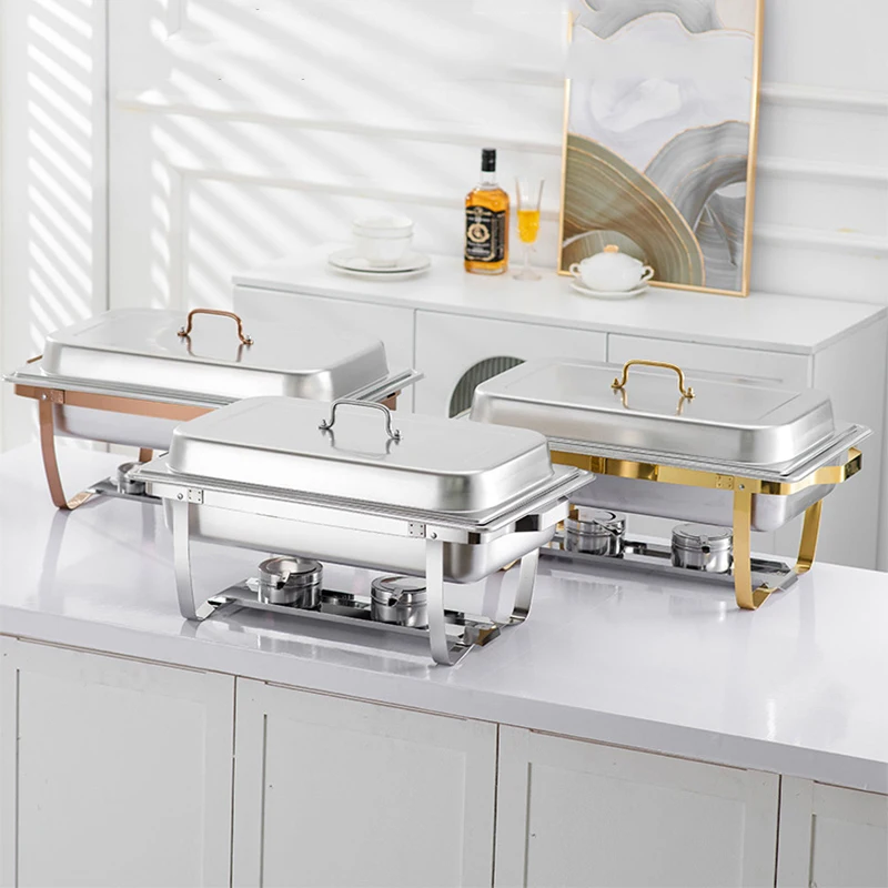 Estufa de comedor multifuncional, Chafer de acero inoxidable con sartenes de tamaño completo, juego de Buffet para Catering, servidor calentador de alimentos, 2 uds./4 uds./6 uds.