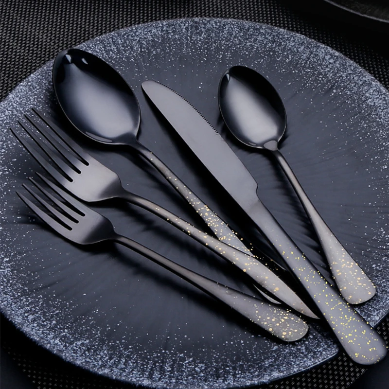 Black Steak Knife Fork Spoon Home Western Tableware Stainless Steel Cutlery Set Teaspoon Dessert Tools Kitchen Utensils