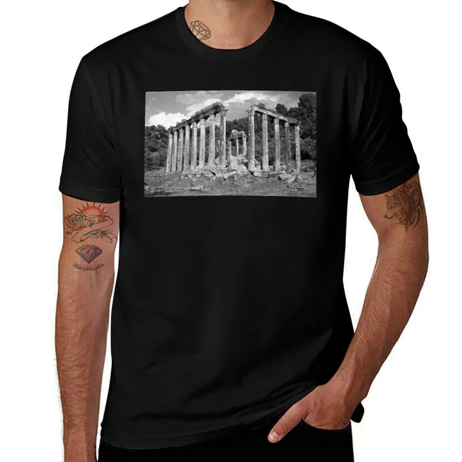 

Euromos Ruins Black and White Photography T-Shirt anime tshirt printed t shirts for man T-Shirt