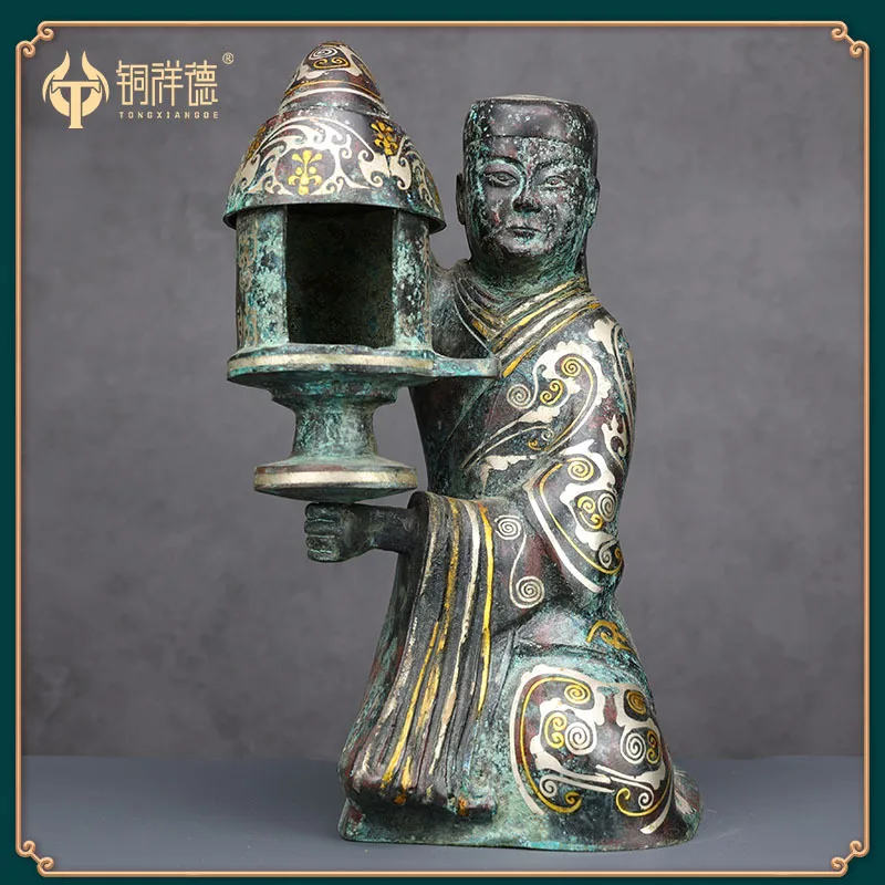 Antique Ware Decoration Gilt Bronze - Copper Chinese Floor Human-Shaped Palace Lamp Han Wedding