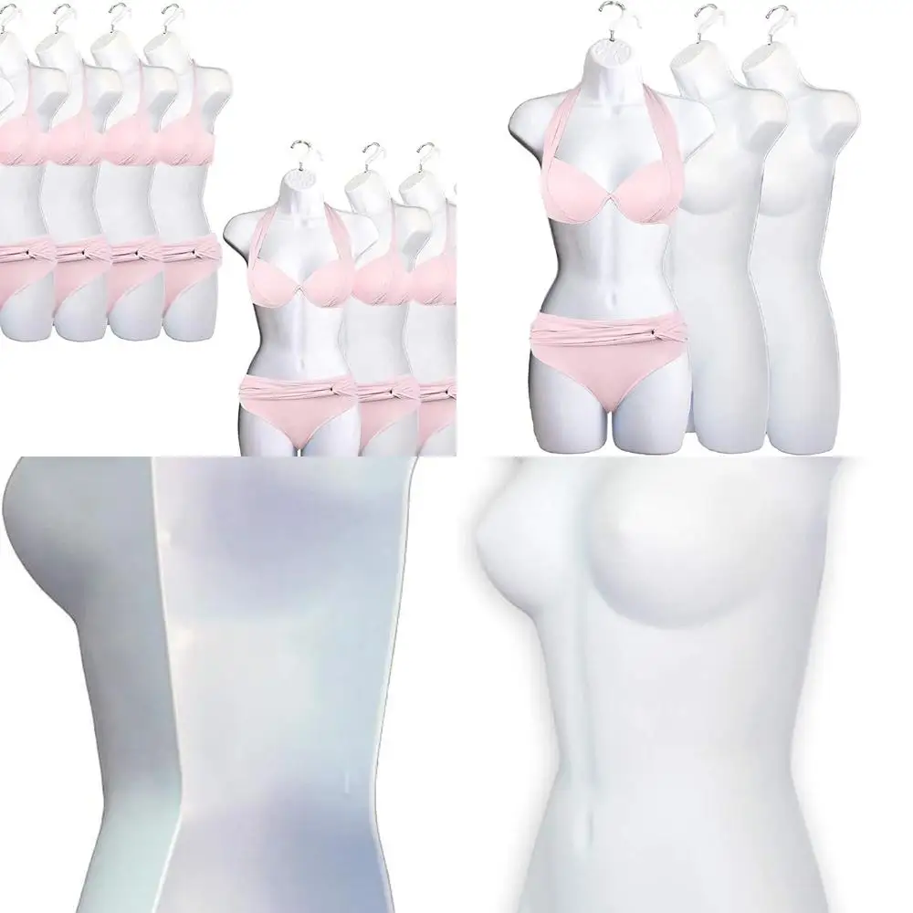 

Stackable White S-M Size Female Mannequin for T-Shirt Display, Craft Shows, and Design, with Hanging Hook (Set of 10)