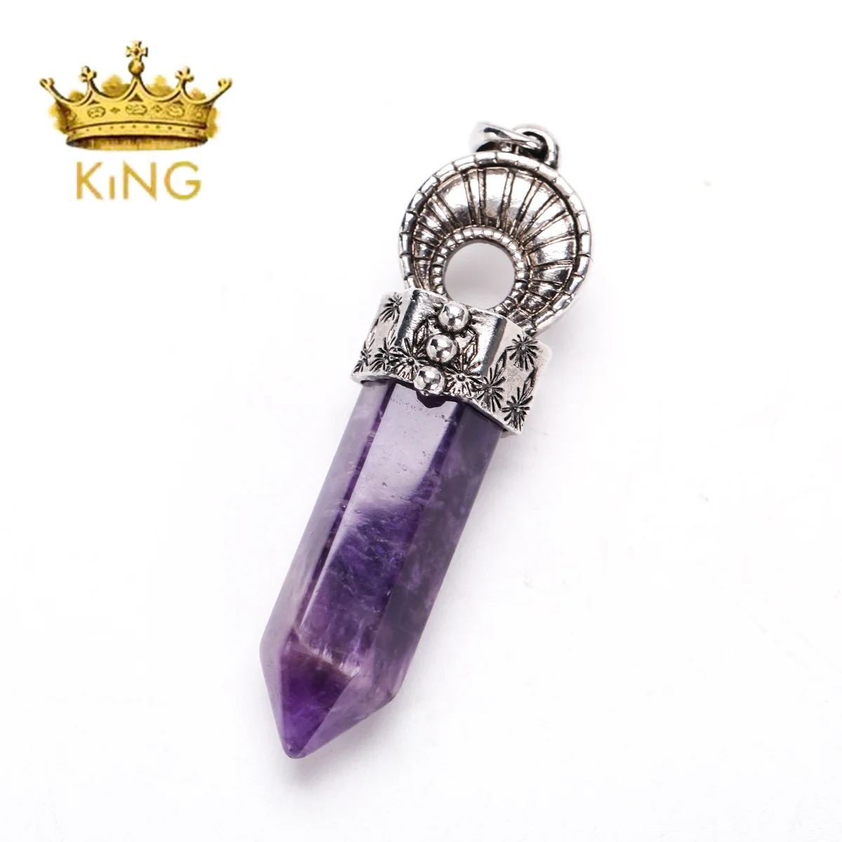 Vintage Silver Alloy Metal Point Shape Charms Natural Amethyst Shinny Stone Bead Crystal Pendants for Necklace image 5