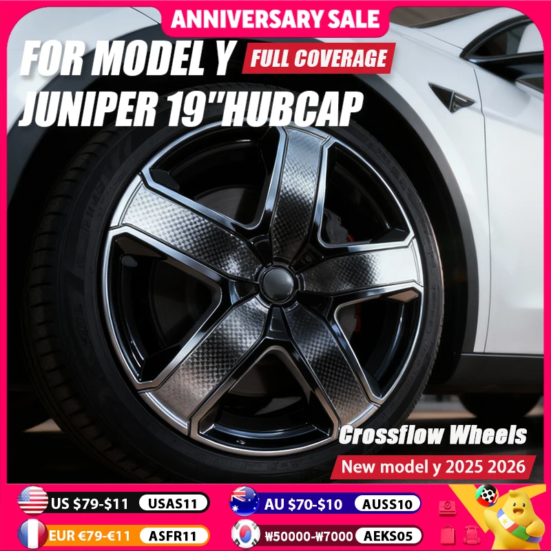 

For Tesla Model Y Juniper 4PCS HubCap Performance Replacement Wheel Cap Automobile Full Rim Cover 19 Inch Accessories 2025 2026