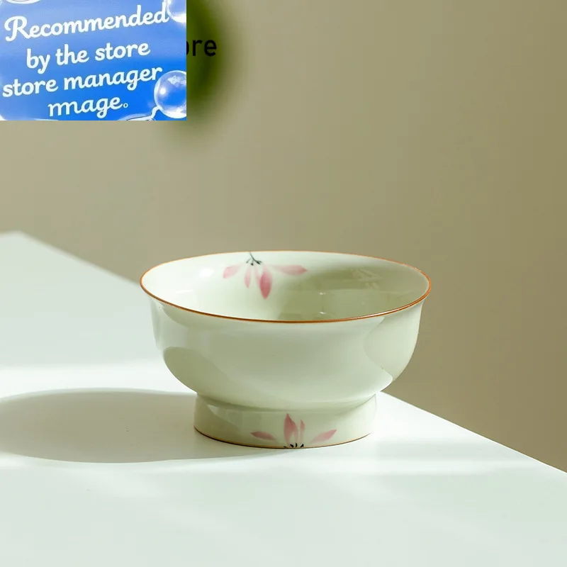 

120ml Pure Hand-painted Pink Orchid Ceramic Teacup Retro Grass Wood Ash Hoof Master Cup Puer Tea Bowl Jianzhan Kung Fu Teaware