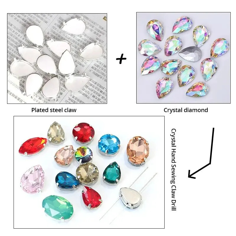 50pcs/set Water Drop Round Multi-shapes Claw Drill Pointedback Diamonds for Wedding Dresses Shoes Mixed Accessories