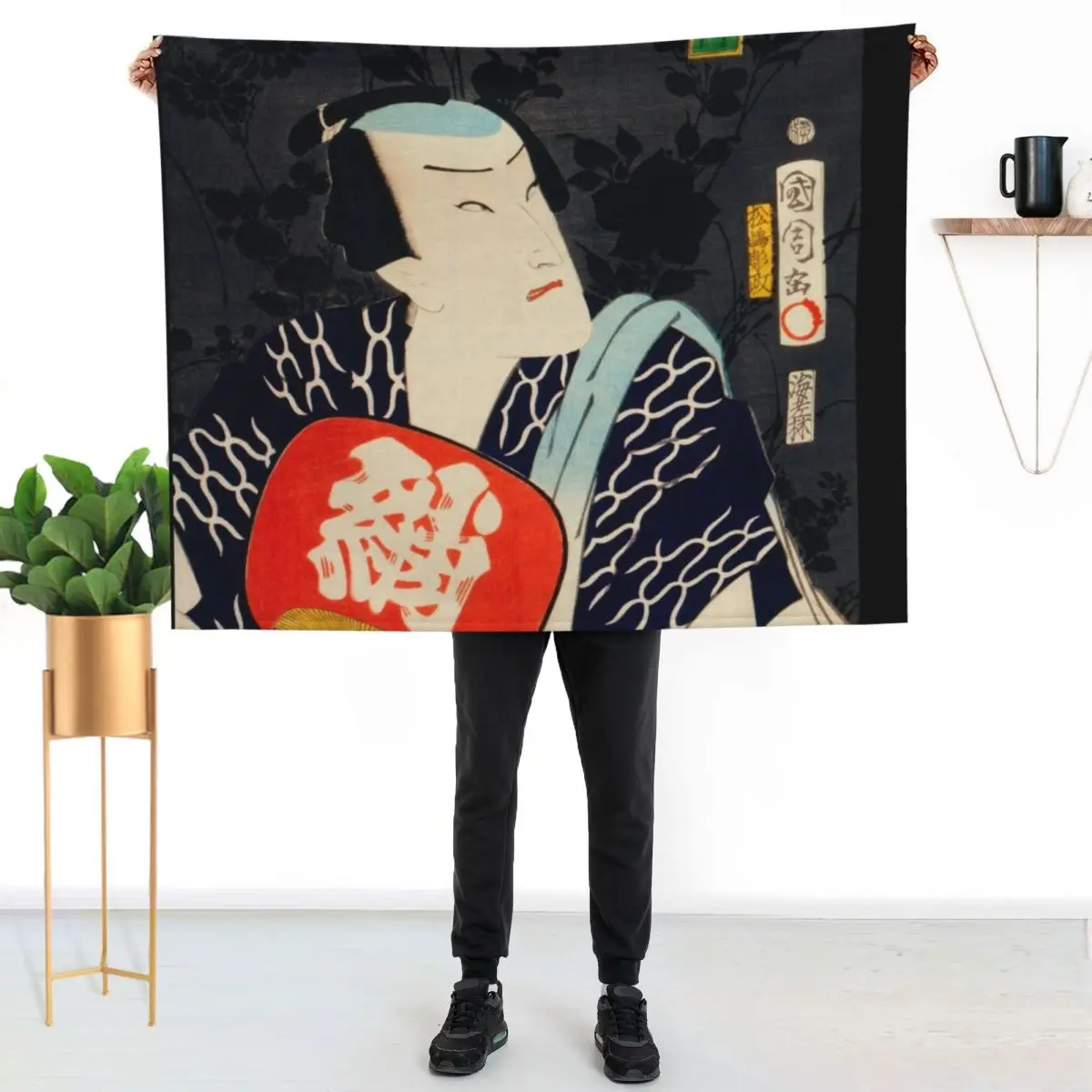 Portraits an Actors by Toyohara Kunichika - Japanese woodblock Throw Blanket couch cozy soft plush fuzzy picnic outdoor blanket