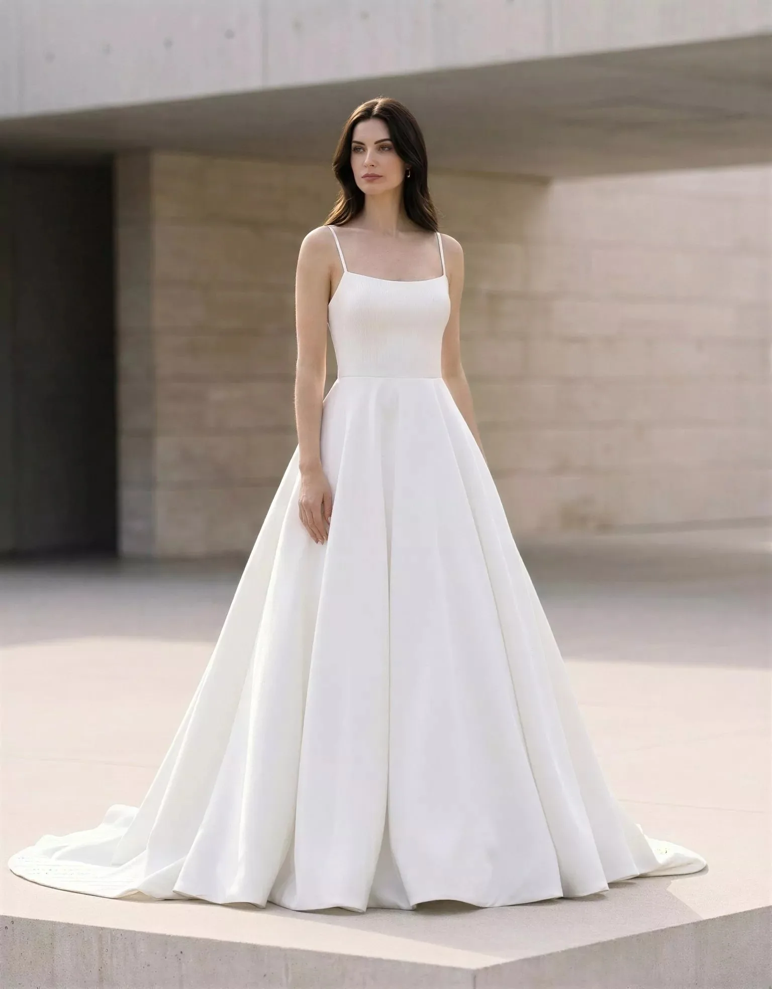 Customized Simple A Line White Wedding Dress Spaghetti Straps Backless Satin Backless Plain Bridal Gown Sweep Train Vestidos