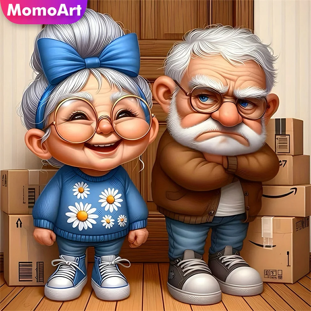 Momoart 5D DIY Diamond Painting Grandparent Couple Portrait Full Square Round Old People Embroidery Cartoon Handmade Hobby