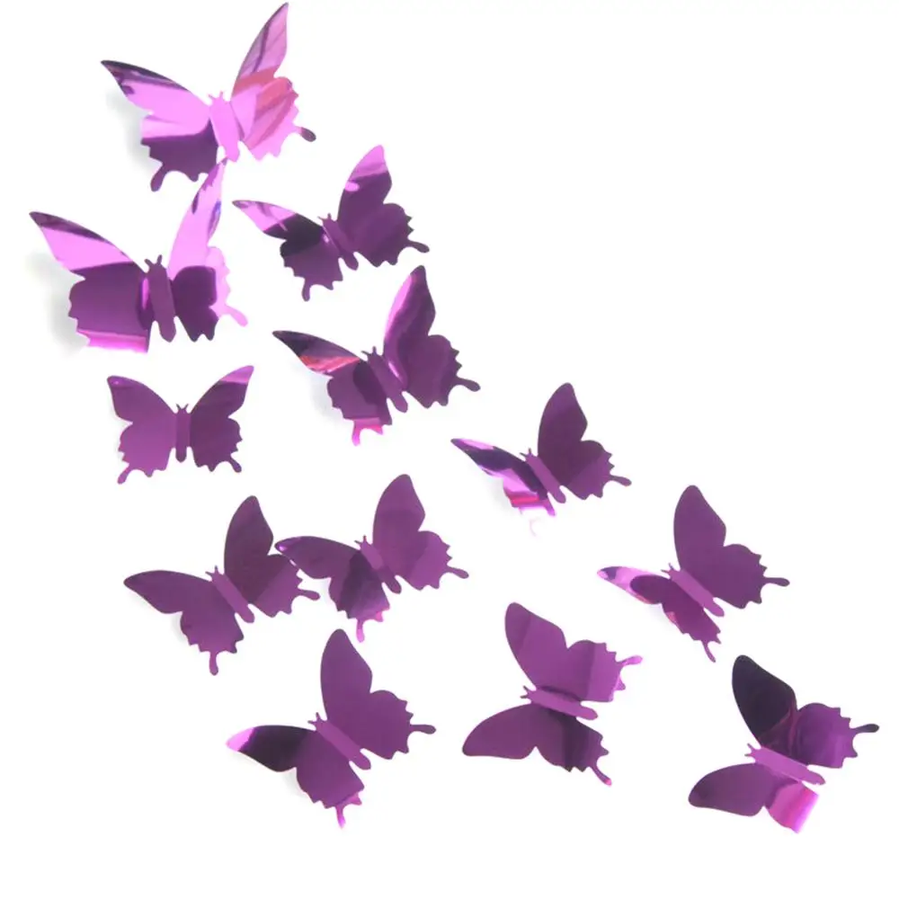 12Pcs/lot 3D Butterfly Mirror Wall Sticker Decal Wall Art Removable Wedding Decoration Kids Room Decoration Sticker Mirror 2022