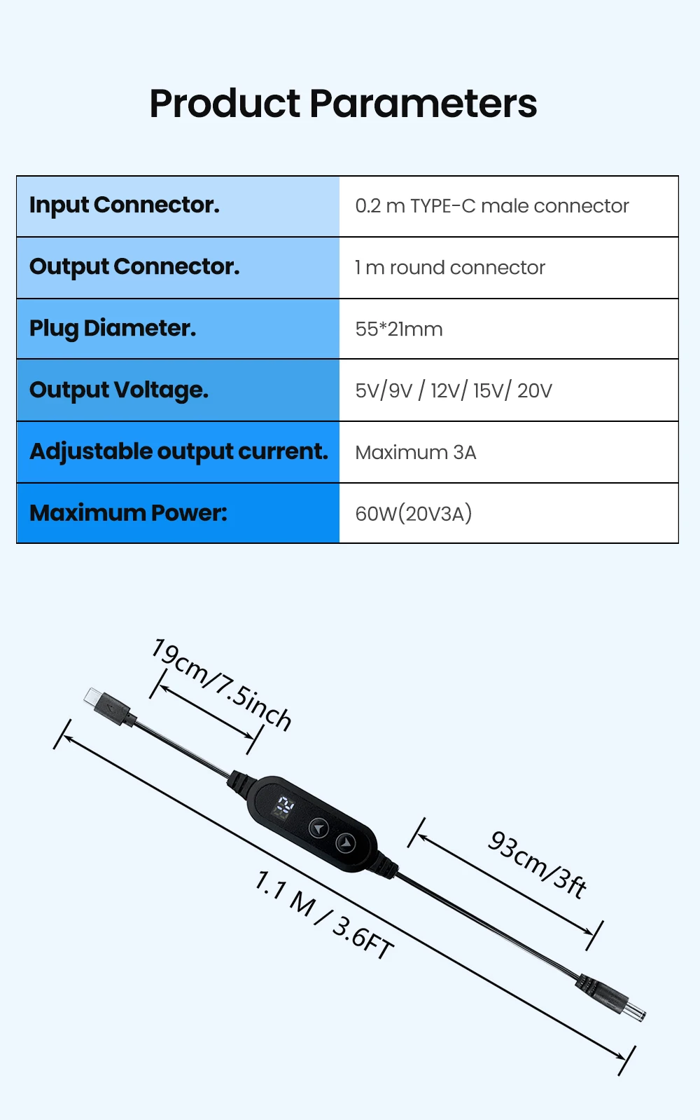 Typ-C zu DC Fünf-Stufen Einstellbare Leistungssteigerungskabel mit Adapter 5V/9V/12V/15V/20V Schnelllade-Boost-Konverter für WLAN-Router – Detail 7