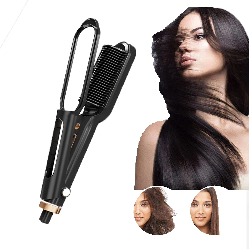 أداة تجعيد الشعر الكهربائية المنزلية المحمولة، مشط تمليس الأيونات السالبة المحمول، مع شاشة LCD، جبيرة تدليك الشق