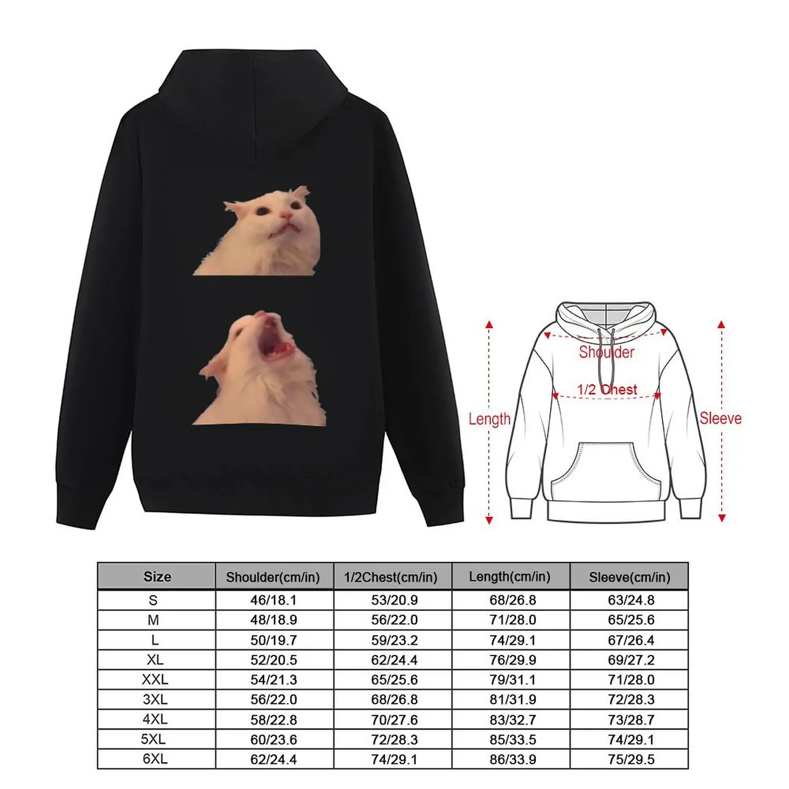 White Cat Screaming Meme Hoodie men clothes men's coat men clothing anime clothes new in hoodies
