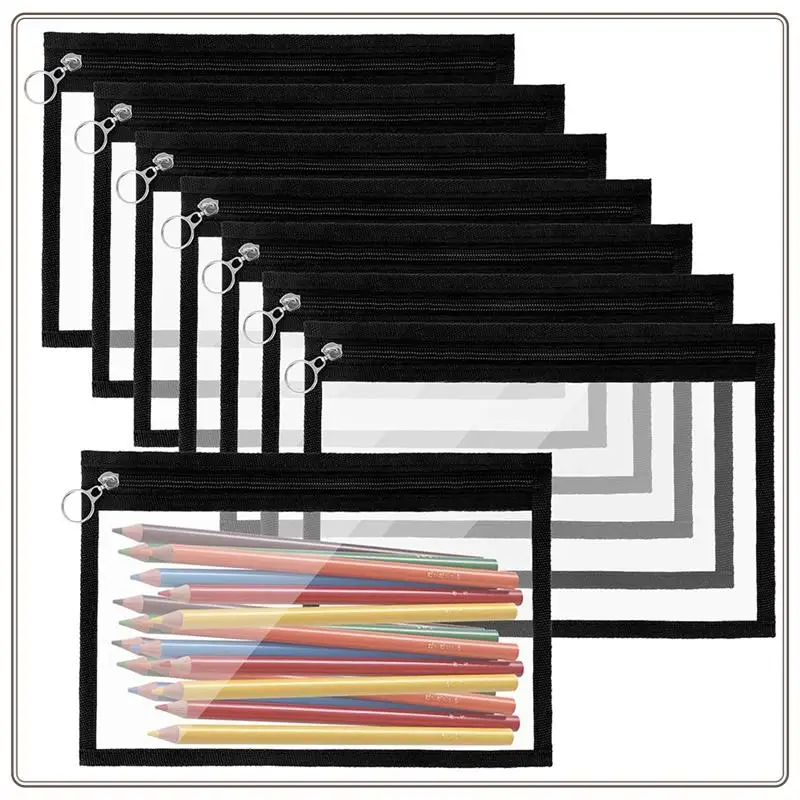 موثوقة-8 أكياس شفافة بسحاب PVC حقيبة مستحضرات التجميل المغلف تخزين أكياس بسحاب لتنظيم اللوازم المكتبية المنزلية، 8 سحاب شفاف با