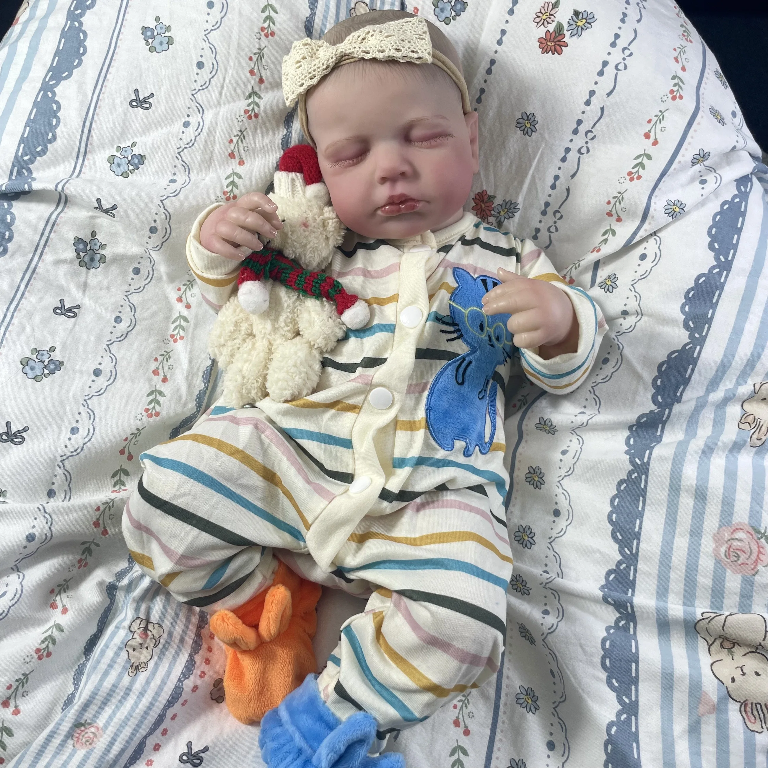 LouLou Twins Menina Acabada Reborn Baby Dolls, Silicone Lifelike, Vinil Recém-nascido, Pele 3D, Boneca Veias Visíveis, Presente de Natal, 50cm