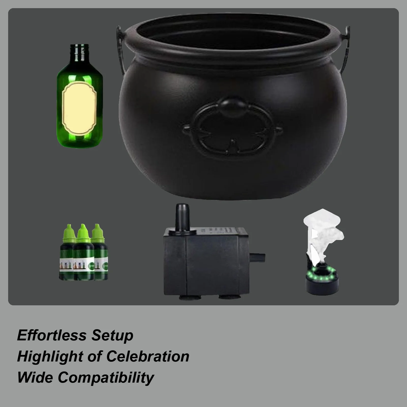 

Cauldron Diffuser Halloween Black Witch Jar Cauldron Pot Black Pot with Floating Potion Bottles Bubbling Holiday Supplies for