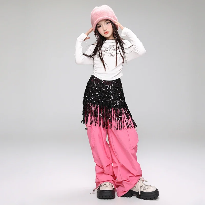 Hip Hop Mädchen K-pop Outfits Crop Top Pailletten Street Dance Cargo Hosen Kinder Streetwear Kinder Jazz Mädchen Gruppe Bühne kleidung Sets