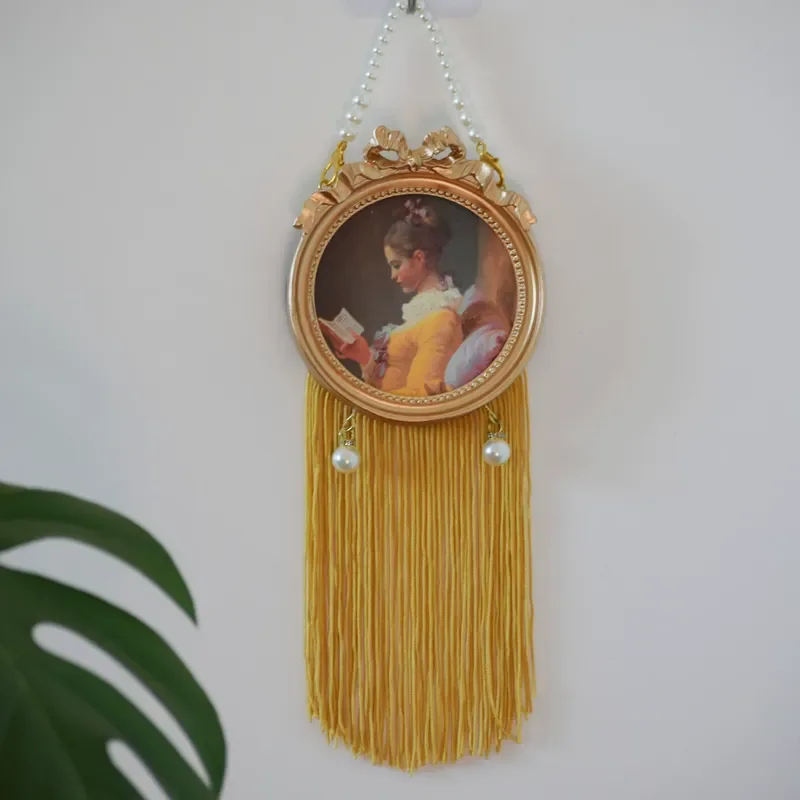 Handmade Custom Fringed Gilt Pearl Original Retro Living Room Character Decorative Painting Hanging Art Wall Decor