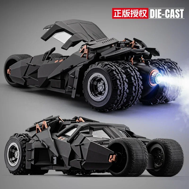 Spray Diecast 1:18 Batmobile Tumbler Alloy Car Model Metal Toy Vehicle Sound Light Toys Kids Birthday Gift Collection Home Decor