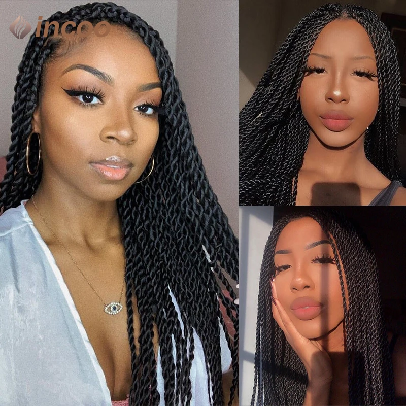 Senegal ese Twist geflochtene Perücken synthetische volle Spitze Front Box Braid Perücken für schwarze Frauen knoten lose Faux Locs Perücke Göttin Zöpfe Perücke