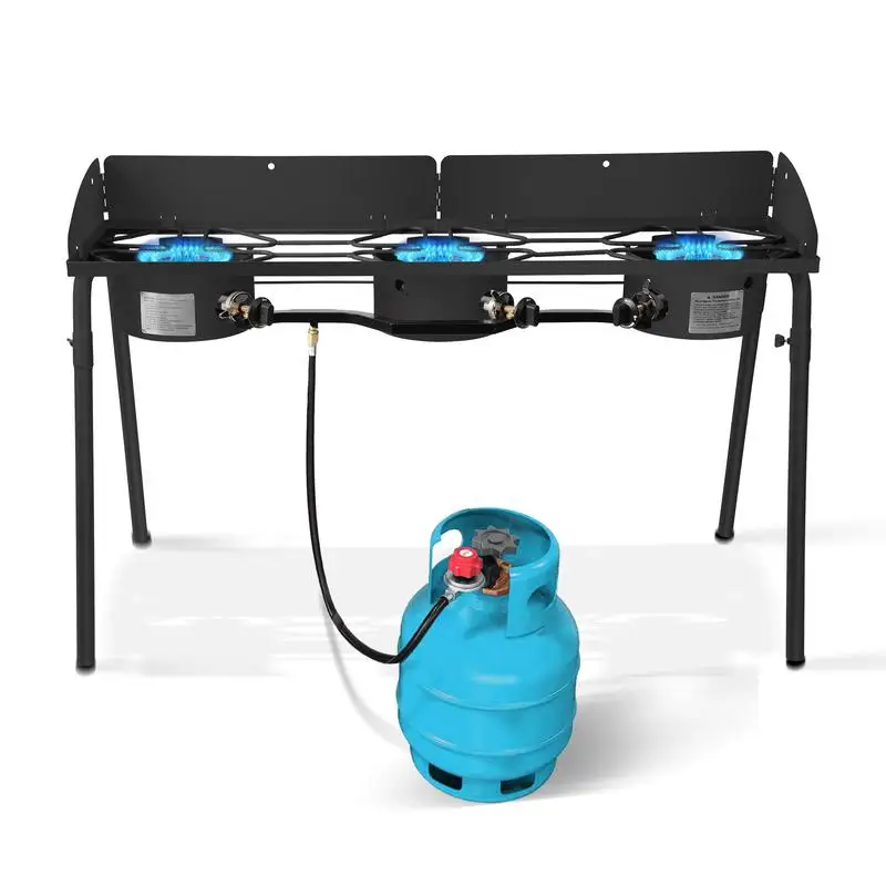 

3-Burner Portable Camping Gas Stove with Removable Legs, Carry Bag & Windshield, CSA Certified Propane Camp Stove for Outdoor