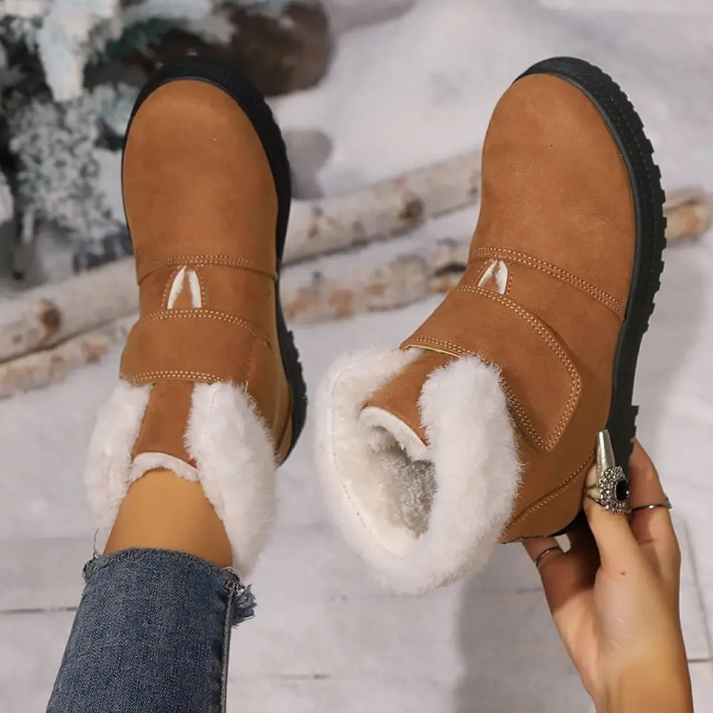 

New Style Women's Winter Snow Ankle Boots, Warm Faux Fur Lined Flat Platform Booties, Anti-slip Casual Shoes for Outdoor