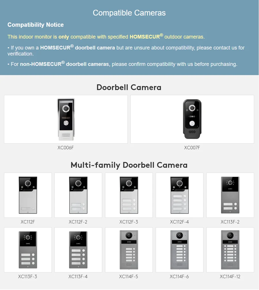 (Not Standalone) HOMSECUR Indoor Monitor V70RM-AHD-WIFI for XSL Tuya App  Video Doorphone Entry Intercom
