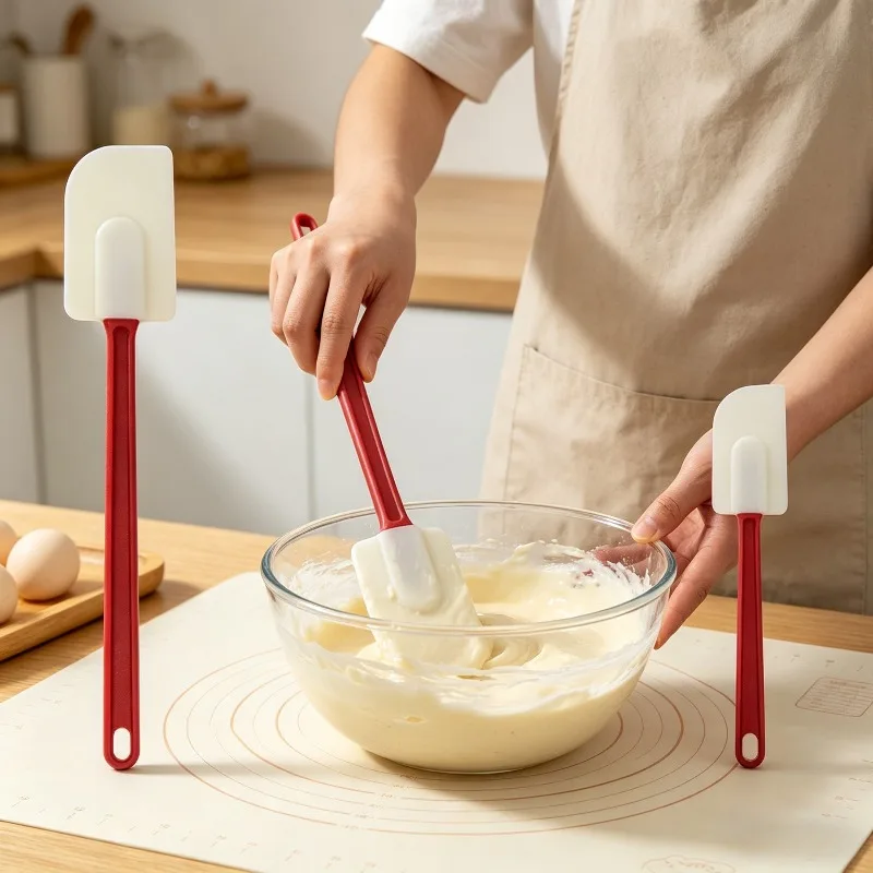 1pc Long Handled Silicone Spatula Jar Scraper Scoop Kitchen Baking Tool for Butter Cream Jam Spreading