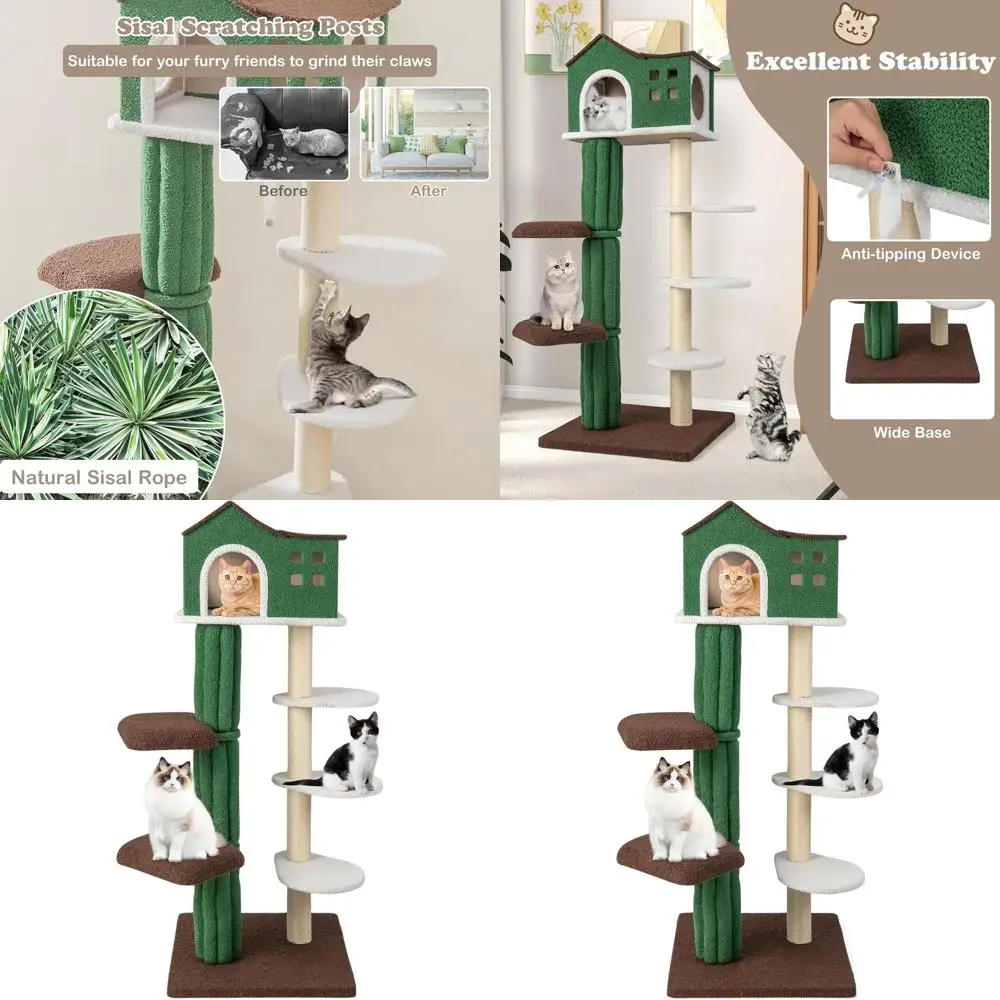 

Многоуровневая кошачья лежанка-башня (60 уровней) с сизалевыми столбиками, домиком и плюшевыми площадками для домашних кошек