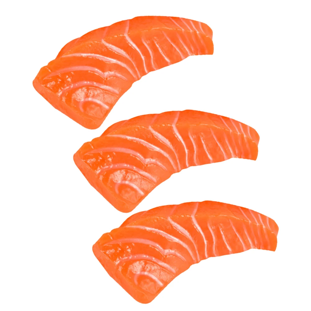 

3pcs Simulation Salmon Slices Fake Food Models Props Lifelike Artificial Fish Decor Educational Toy Photography Safe Long Term