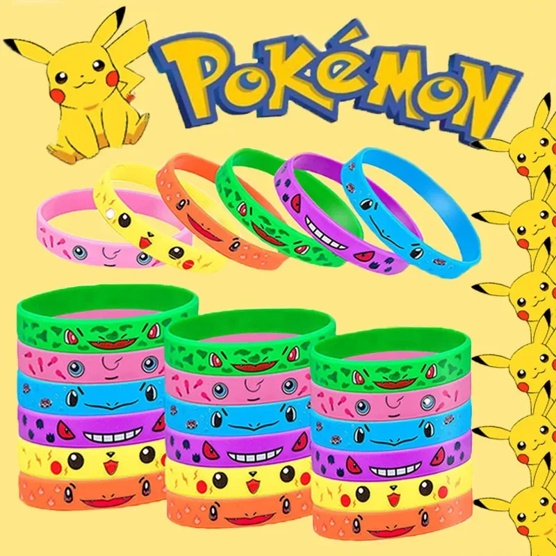 12 sztuk bransoletka Pokemon Anime figurki Pikachu Charmander dzieci Cartoon silikonowa opaska na nadgarstek bransoletki Party Cosplay prezenty