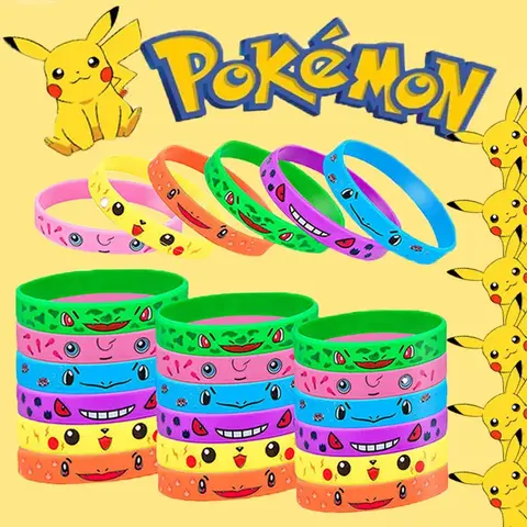 12 pezzi Pokemon Bracciale Anime Pikachu Charmander Bambini Cartoon Braccialetti in silicone Braccialetti Accessori per feste Regali Cosplay