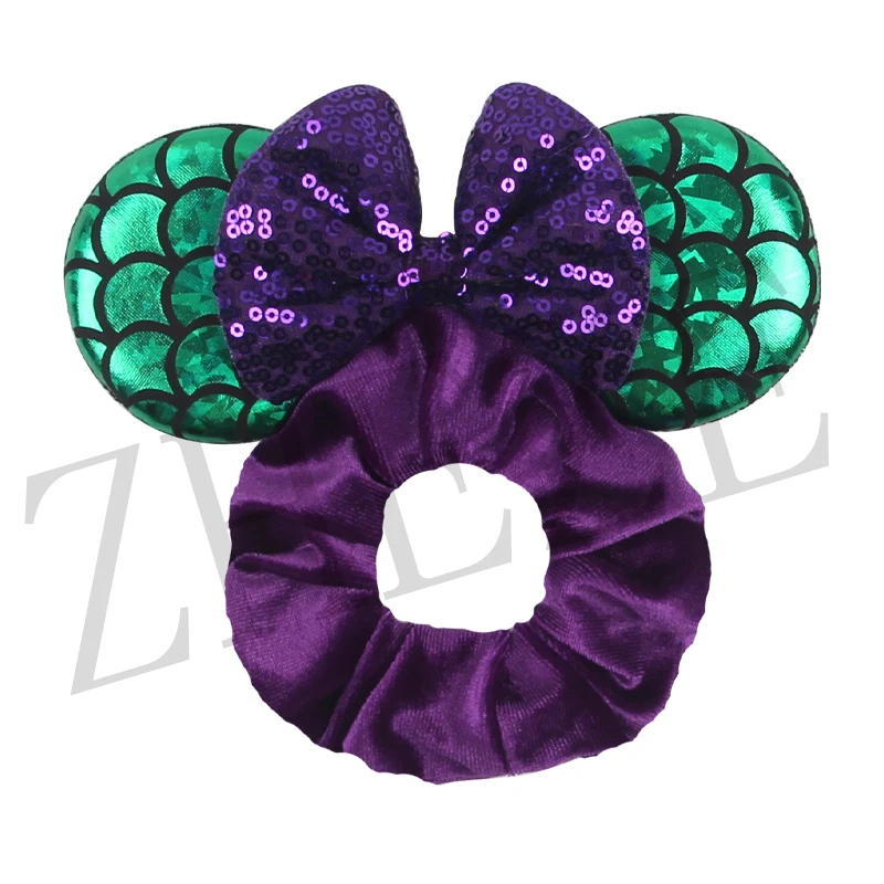 Cổ Điển Nàng Tiên Cá 2.8 "Tai Chuột Tóc Scrunchies Bé Gái Dây Cột Tóc Đuôi Ngựa Thun Nhung Băng Đô Quấn Tóc Mùa Thu Đông DIY Phụ Kiện Tóc