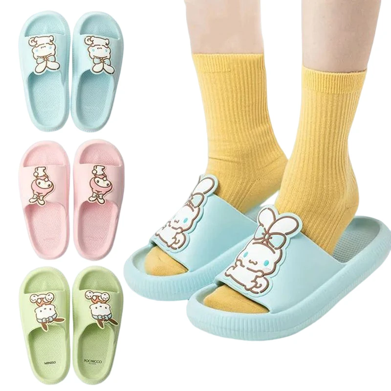 Kawaii Sanrio moja melodia kapcie Cinnamorroll Pochacco Cute Cartoon klapki łazienkowe gruba podeszwa wysokie antypoślizgowe sandały ogrodowe